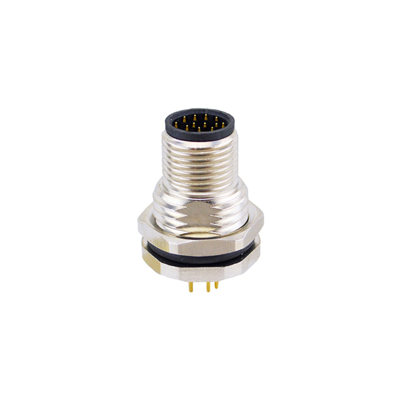M12 12pins A code male straight front panel mount connector M16 thread,unshielded,insert,brass with nickel plated shell